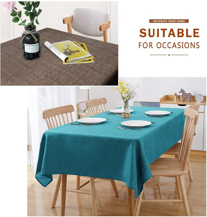 Table Cloth Rectangle Table Cover 57x85 Inches Faux Linen Wrinkle Free and Waterproof Lake Blue Rectangle Tablecloth for Kitchen Dining Party Buffet Wedding