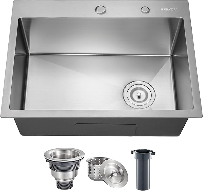 Kitchen Sink 24x18 Topmount Single Bowl Drop-in Sinks 304 Stainless Steel Handmade Home Bar Outdoor RV Sinks Brushed