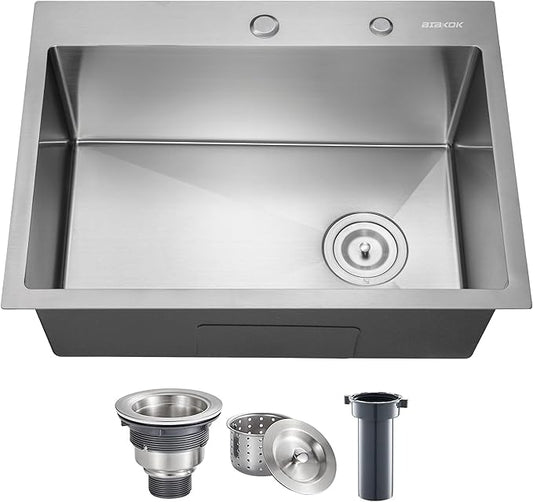 Kitchen Sink 24x18 Topmount Single Bowl Drop-in Sinks 304 Stainless Steel Handmade Home Bar Outdoor RV Sinks Brushed