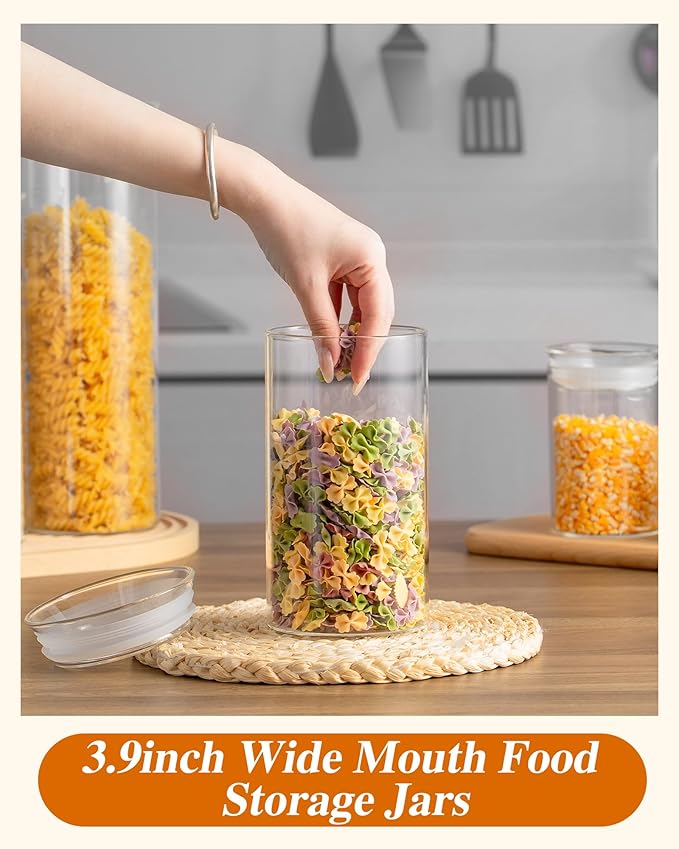 ZENS Modern Glass Food Storage Jars Set of 2, 50oz Clear Glass Canisters with Airtight Lids, Large Container for Kitchen Pantry Pasta, Sugar, Flour, Coffee, Pasta, Tea