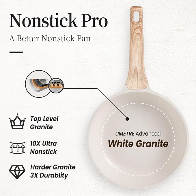 Pots and Pans Set, White Nonstick Induction Cookware Sets with Stay-Cool Handles, Kitchen Pan Sets for Cooking with Saucepan & Frying Pans & Crepe Pan, PFOS and PFOA Free