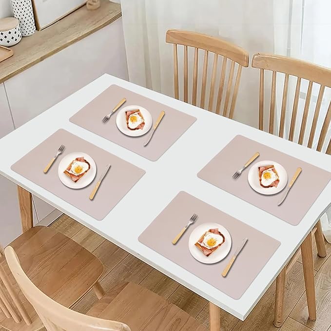 PU Placemats Set of 6 Reversible,Waterproof Faux Leather Placemat for Dining Table,Wipeable Table Mats Heat Resistant Anti Slip Washable,Modern Table Protectors(Gold and Grey)