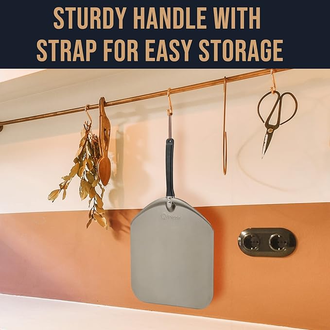 Q Pizza Aluminium Pizza Peel 14 inch, Extra Large Metal Pizza Turning Paddle, Non-stick Pizza Spatula for ooni Grill Oven Baking Bread Pastry Dough Pie Cake, PT205