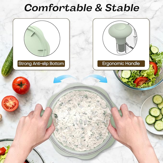 10'' Pro Chicken Shredder Tool Twist Large for Kitchen, BPA-Free Food-Safe Meat Grinder, Visible Chicken Breast Meat Shredder with Strong Anti-Slip Bottom & Ergonomic Handle, Green