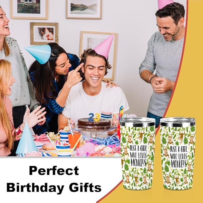 Cute Monkey Print Tumbler,Monkey Gifts 20 oz Stainless Steel Coffee Mug，Travel Cup，Insulated Cup with Lid for Car, Perfect Gifts for Women Monkeys Lover Friend Mom Sister Christmas Birthday