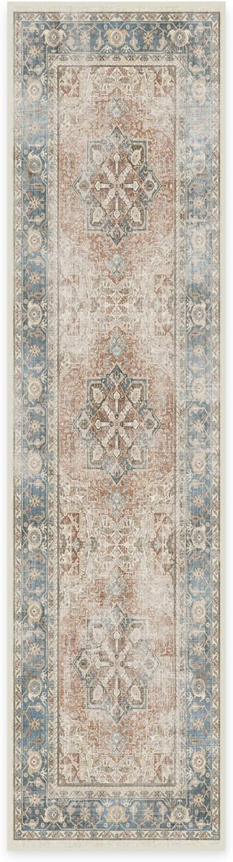 Ruggable Washable 2x10 Runner Rug, Kamran Coral, Premium Vintage Rugs for Hallway, Kitchen, Entryway, Living Room, Bedroom, Office with Gripper Non Slip Pad