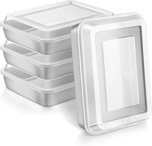 Herogo Baking Pan with Lid, 8 x 10 Inch Nonstick Rectangle Stainless Steel Cake Pan Sheet, Deep Cakes Bakeware with Lid for Brownies Casseroles, Non Toxic & Dishwasher Safe, Set of 4