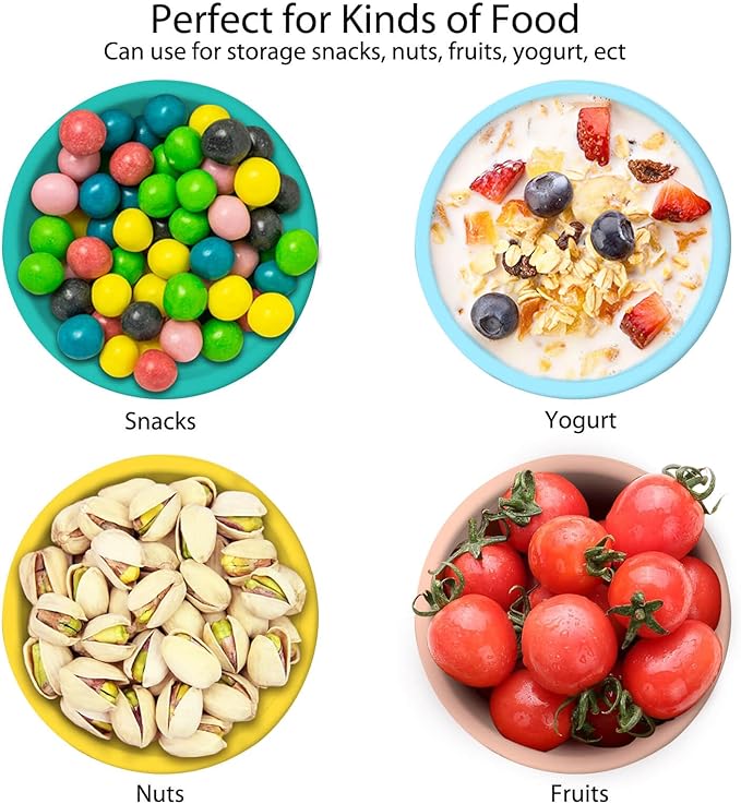 Silicone Food Storage Containers with Lids, 4 Pack 8.5 oz Reusable Snack Fruits Containers Cups Airtight Leak Proof BPA Free Freezer Molds Lunch Box for Daycare School Travel Baby Kids Macaron