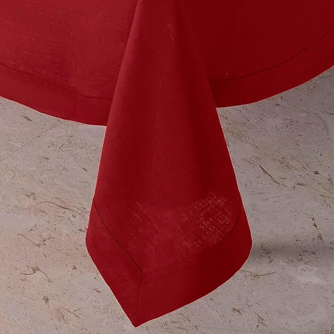 D'Moksha Homes Red Linen Tablecloth 60 x 126 Inch - 100% Pure Linen Table Cloth for Rectangle Tables - Machine Washable Tablecloth for Fall, Autumn and Halloween