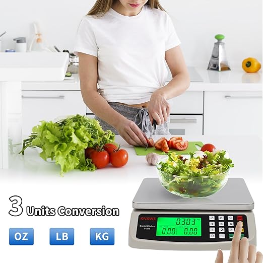 Food Scale 40KG/88LB Large Digital Kitchen Scales Weight Grams and Ounces Stainless Steel with Commercial Price Computing for Baking Cooking Meat Deli PCS Tare Function Adapter Included