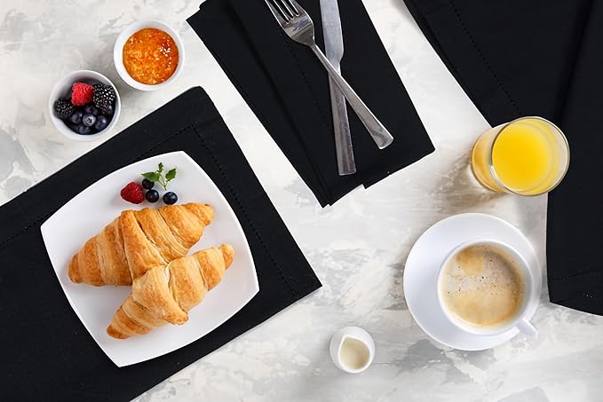 Black Cloth Napkins Set of 12, 18x18 Inch, Absorbent Cotton Blend Washable and Reusable Dinner Napkins for Table, Thanksgiving, Christmas, Wedding, Restaurant, Kitchen & Everyday Use