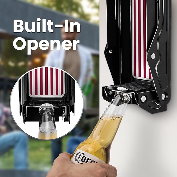 Kotto Can Crusher - Wall Mounted Can Crushers for Recycling - with Auto-Drop System -Built-in Bottle Opener-Crushes 8-16oz Cans-Includes Kitchen Storage Bag-Heavy Duty Can Crusher for Home Use-US Flag