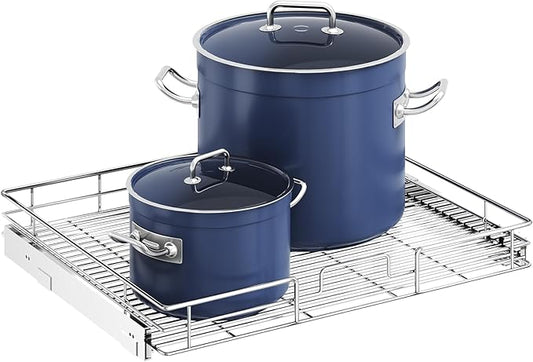 ROOMTEC Pull Out Cabinet Organizer, 27" W x 21.5" D, Heavy Duty Slide Out Kitchen Cabinet Organizers, Neutral