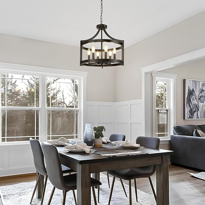 6-Light Black Chandelier, Modern Hanging Pendant Lighting, Convertible Semi Flush Mount Ceiling Light Fixture Rustic Vintage Farmhouse Chandeliers for Dining Room Kitchen Foyer Entryway