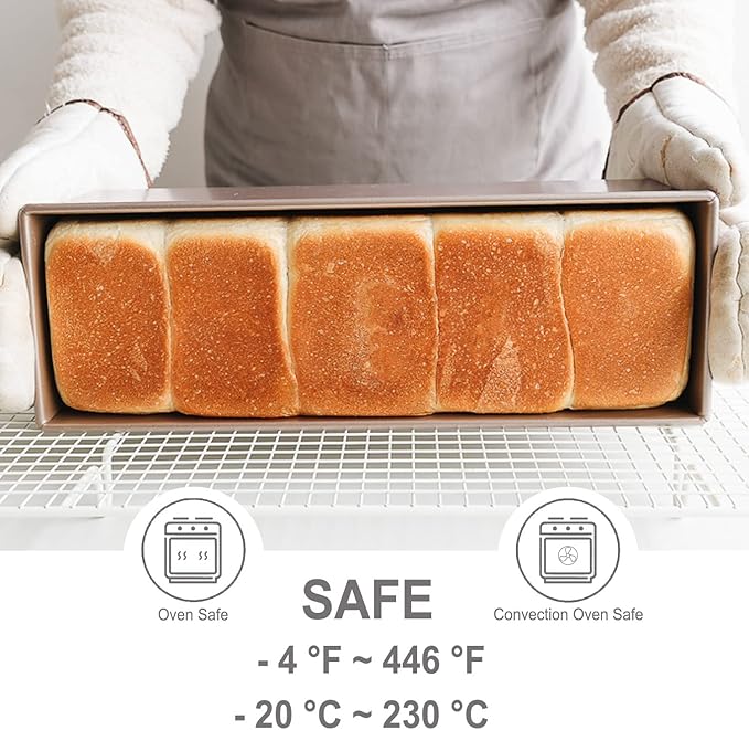 CHEFMADE Commercial Pullman Loaf Pan with Lid, 2.6Lb Dough Capacity Non-stick Rectangle Flat Toast Box for Oven Baking 5.2" x 15.2"x 4.9"(Champagne Gold)