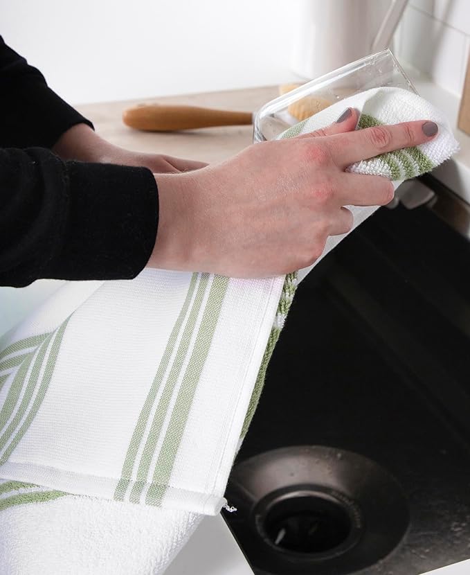 All-Clad Dual-Purpose Kitchen Towels: Highly Absorbent - 100% Cotton, 17"x30" Dish Towels for Cleaning & Drying Dishes & Glassware, 3-Pack, Fennel