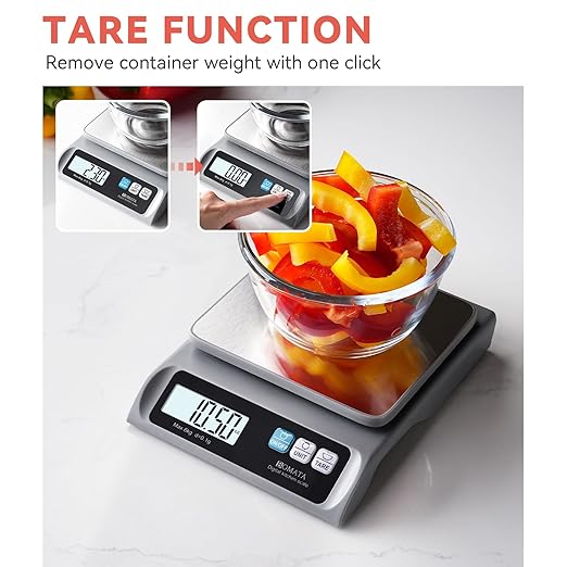 BOMATA 0.1g/ 13lb Food Scale, Digital Kitchen Scale with Removable Stainless Steel Pan, Backlit LCD Display, for Cooking, Baking B621 Grey