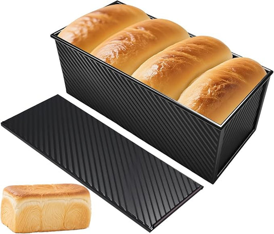 Pullman Loaf Pan with Lid 13x4, 2.2 lb Dough Capacity Bread Loaf Pan, PFTE and PFOA-Free, Healthy Baking for Homemade Sourdough & Sandwich Bread, Nonstick & Easy Clean (Black)