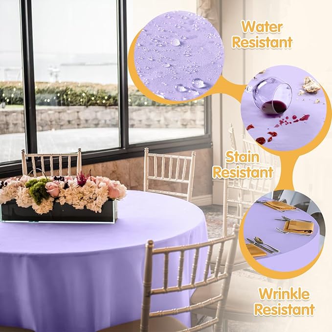 BRILLMAX 6 Pack Lavender Round Tablecloths 132 Inch - Circle Bulk Linen Polyester Fabric Washable Table Cloth Cover for Wedding Reception Banquet Birthday Party Buffet Restaurant