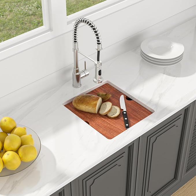 Lordear Undermount RV Kitchen Sink 12x15x9 Inch Small Bar Prep RV Kitchen Sinks 16 Gauge Stainless Steel Single Bowl Workstation with Cutting Board