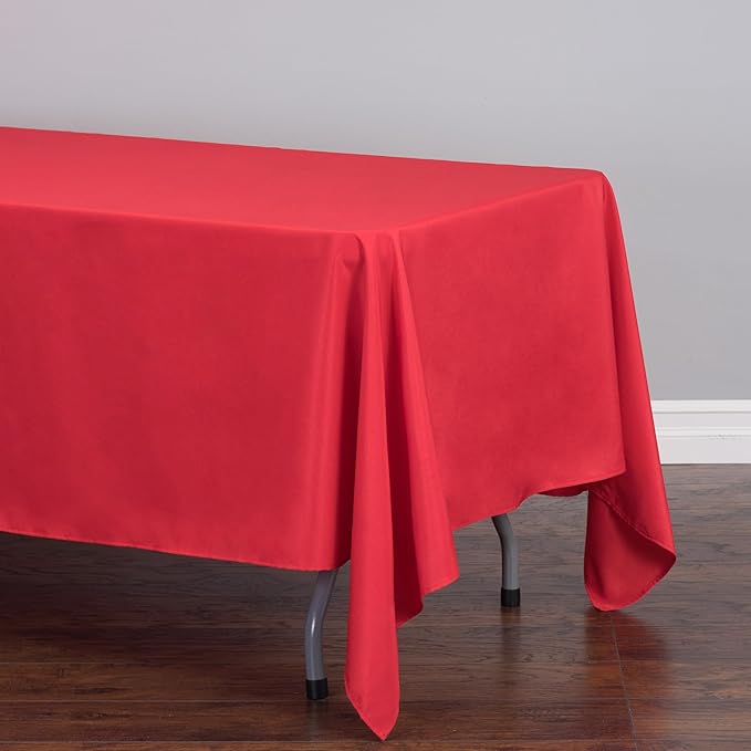LTC LINENS 2 Pack Red Tablecloths Rectangular 70 x 120 Inch for 6 or 8 ft Rectangle Banquet Tables with Half-Drop - Stain and Wrinkle Resistant Polyester Fabric Cloth Table Covers for Wedding, Party