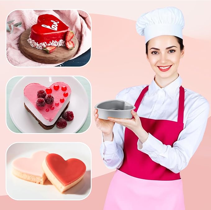 3 Pcs Heart Baking Pan with Removable Bottom, 8 Inch Aluminum Love Cake Molds, Reusable Heart Baking Tool for Kitchen, Wedding, Family, Gathering, Valentine's Day, Birthday Party