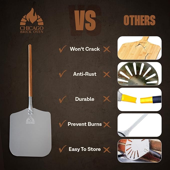 Pizza Peel 12" x 14", Pizza Paddle, 35.5" Long Aluminum Metal Pizza Peel with Detachable 21" long Wooden Handle, Pizza Turning Spatula, Pizza Shovel