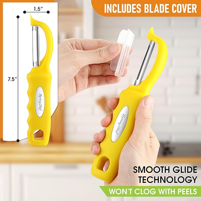 Spring Chef Premium Swivel Potato Peeler for Kitchen, Stainless Steel Fruit Peeler with Soft Grip Handle, Perfect for Vegetable, Apple, Carrot, Cucumber, Ginger - Dishwasher Safe - Yellow