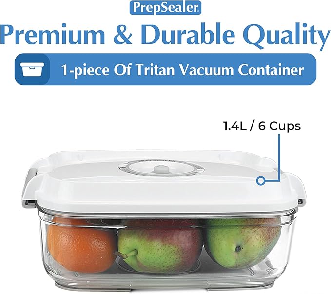 PrepSealer Food Saving Airtight Meal Prep BPA-free Tritan Vacuum Container (1.4L) - Pump not Included
