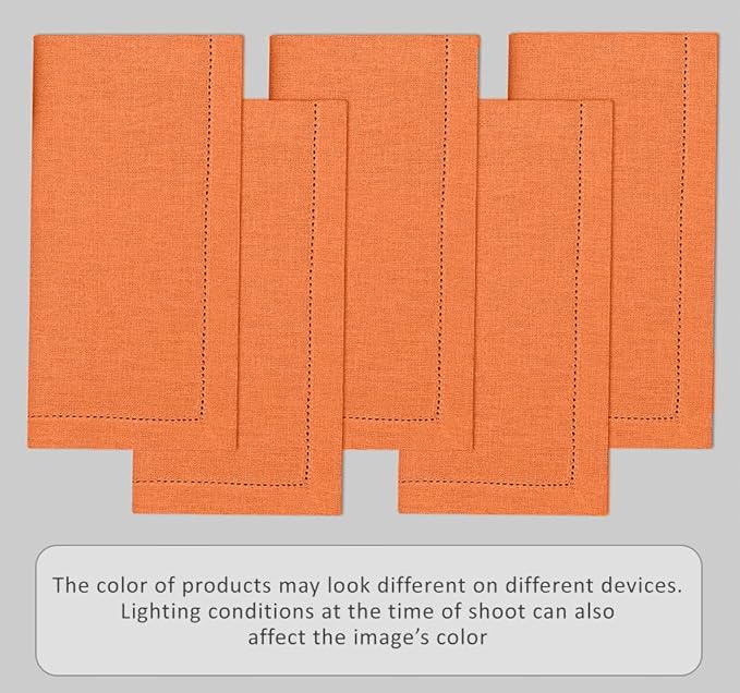 Ruvanti Premium Linen Napkins Set of 12-20x20 Inch, Classic Hemstitch, Mitered Corner Cloth Napkins - Soft, Elegant Dinner Napkins Cloth Washable for Weddings, Parties, Everyday Use - Fall/Orange