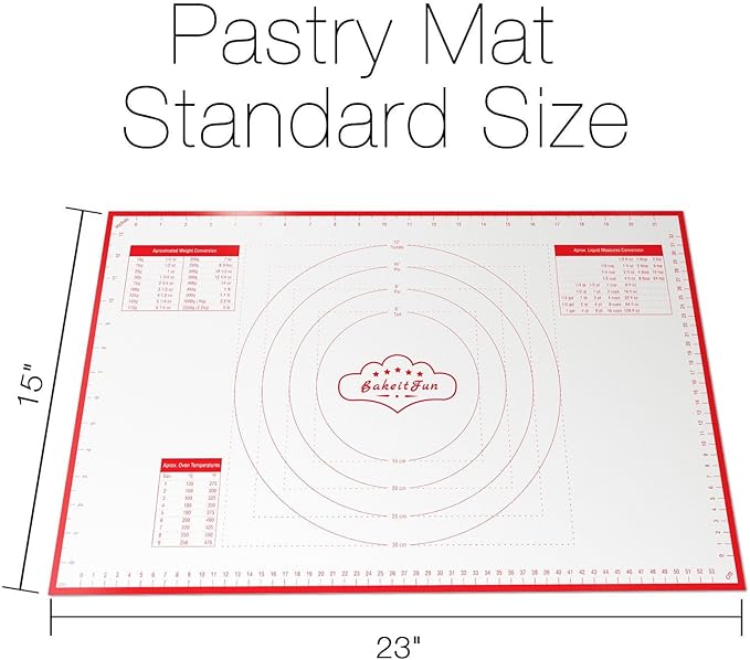 Silicone Pastry Mat Standard 15 x 10 in Nonstick Dough Rolling Mat with Measurements Inch and cm Circles Conversion Charts BPA Free Heat Resistant to 450 F Dishwasher Safe