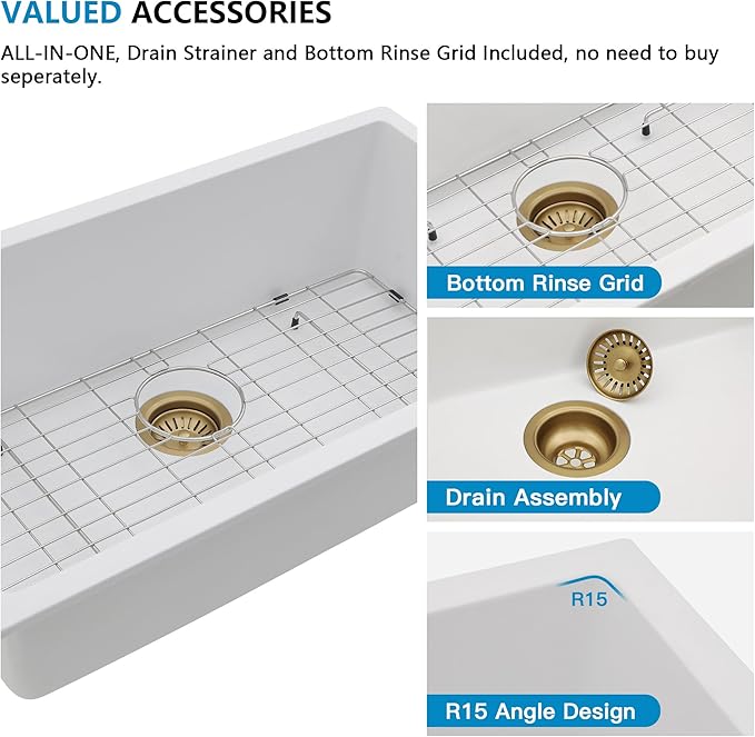 33 Granite Composite Kitchen Sink - Fulorni 33"×19" Granite Kitchen Sink Undermount White Quartz Classic Under Counter Single Bowl Sink Basin