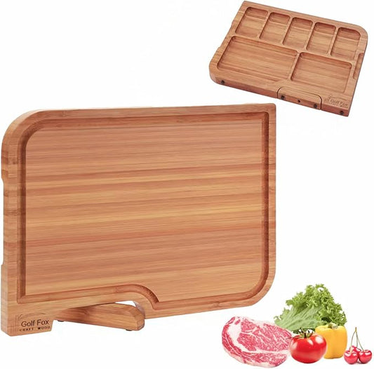 Golf-Fox XL Bamboo Cutting Board - Wood Cutting Board with Stand, Double-Sided: Chopping Board and Charcuterie Board, Kitchen Gift for Home Cooks, For Meat &Fruit