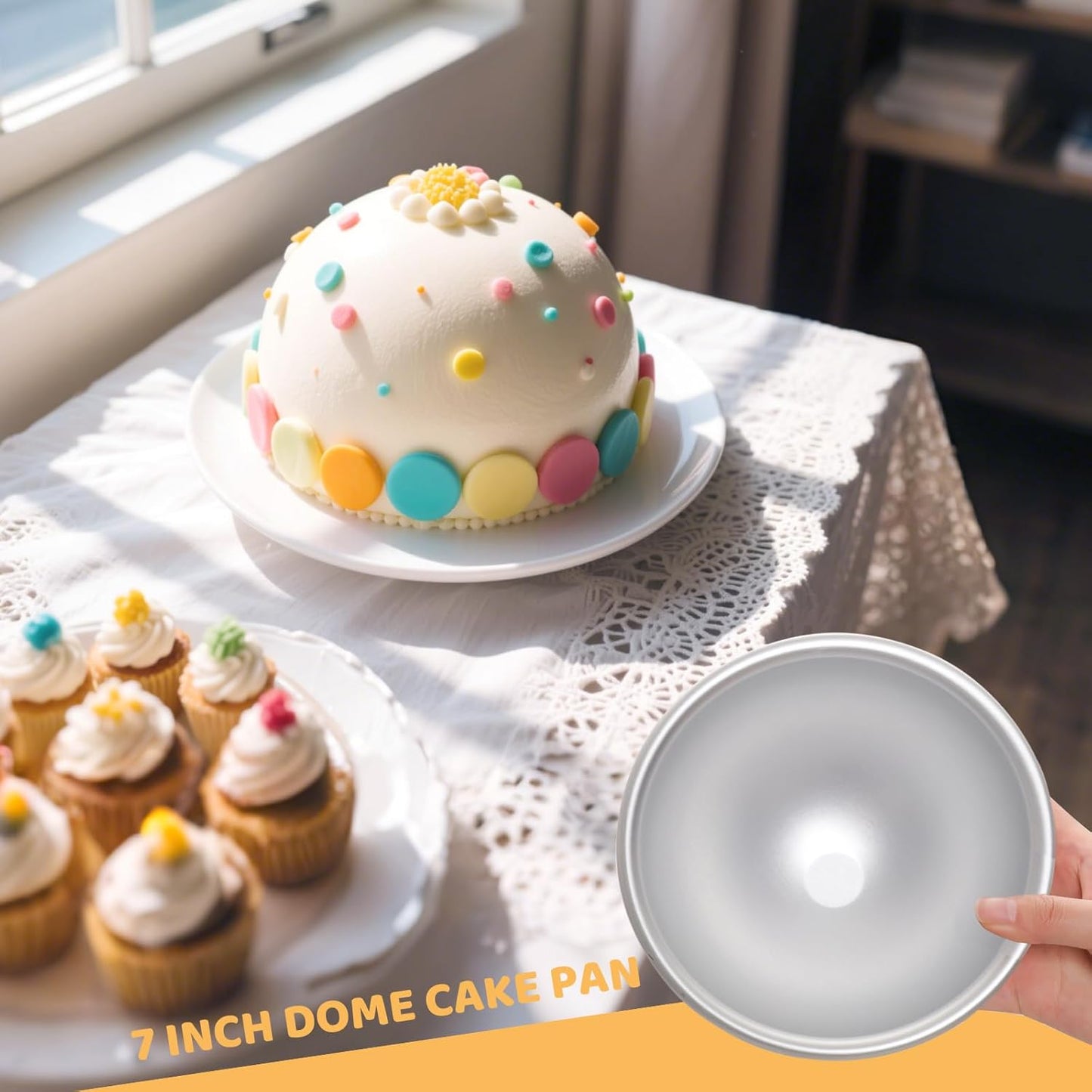 2 Pcs Dome Cake Pan Ball Cake Pans 7 Inch Football Anodized Aluminum Hemisphere Pan Nonstick Ball Shaped Cake Pans for Birthday DIY Cakes Wedding Anniversary Baking Tools (2, 7 inch)