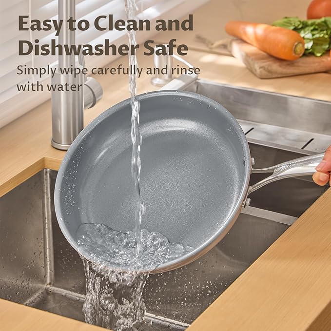 Non Stick Frying Pans Set, Ceramic Frying Pans Nonstick with Lid, Molecular-bonded Induction Base, Induction Cookware PFOA/PTFE Free, 8" 10" 11" Non Stick Skillet Set, Compatible with All Stovetops