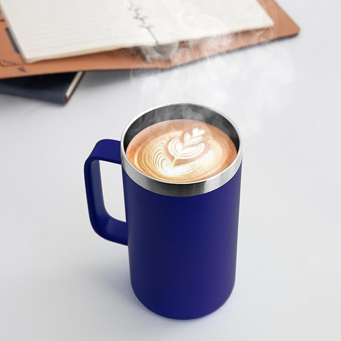 DOMICARE 24oz Mug with Handle and Lid, Stainless Steel Coffee Mug, Reusable Insulated Cup, Travel Mug with Handle, Double Wall Vacuum Coffee Tumbler for Men and Women, Dark Blue, Pack 1