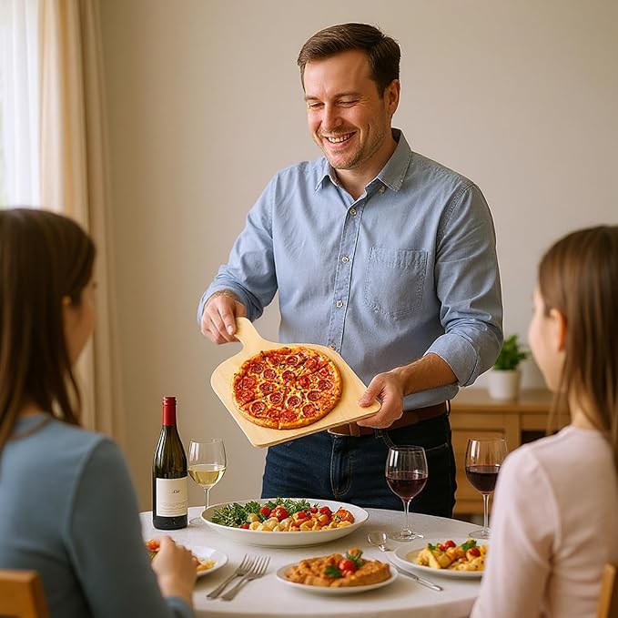 4 Pcs Wood Pizza Peel, 12 Inch Natural Cutting Board with Handle Large Cutting Board Pizza Spatula Paddle for Restaurant Baking Homemade Bread Fruit Vegetables Cheese