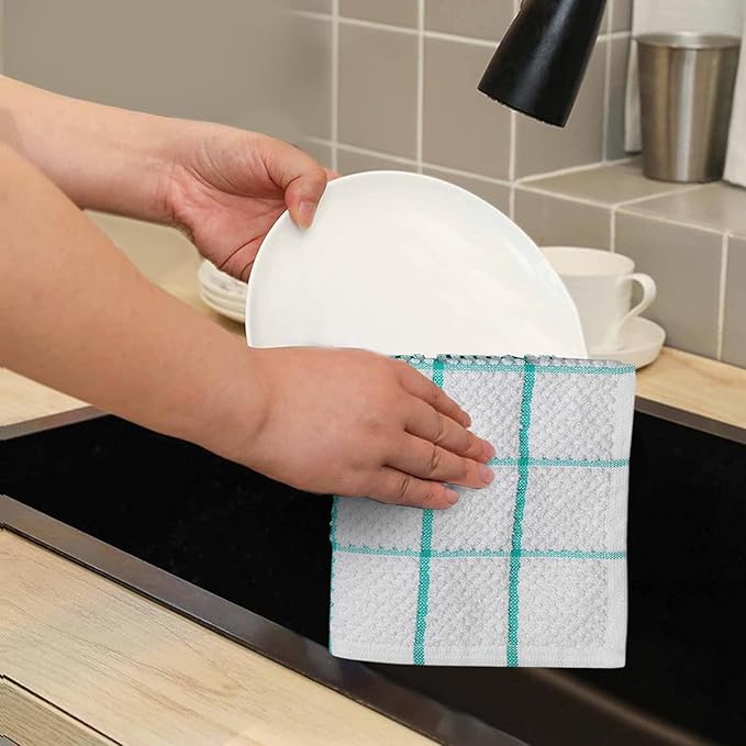 AMOUR INFINI Cotton Kitchen Dish Cloths Set of 8 – Highly Absorbent, Super Soft Premium Terry Cleaning Cloth (12"x12" Inch) Premium Dishcloths for Washing Dishes (Turquoise)