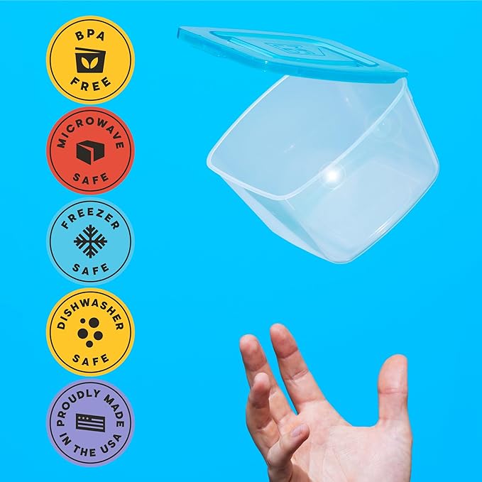 Premium Attached Food Storage Containers, Permanently Attached Plastic Lid, Never Lose & Space Saving Organization (10 Pack)