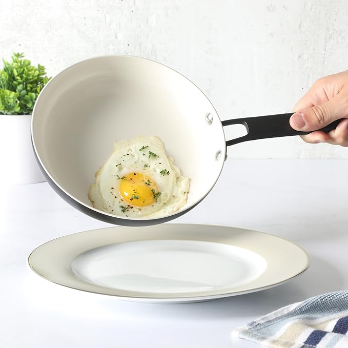 Martha Stewart Emmeline Premium Nonstick PFA Free Ceramic Interior 12 Piece Heavy Gauge Enamel Aluminum Pots and Pans Cookware Set -Black