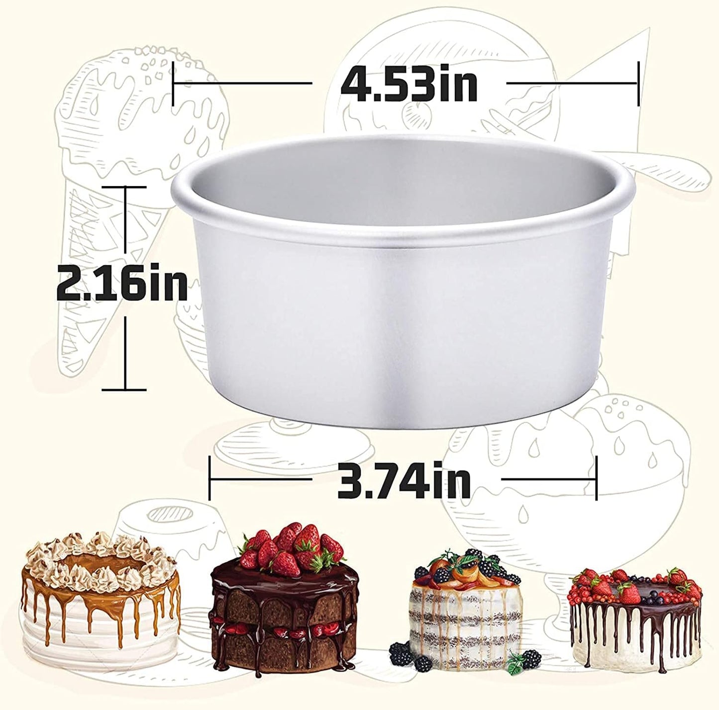 HomeMall 4 Inch Aluminum Round Cake Pan, 8 Pieces Non-stick Mini Cake Baking Pan - Layer Baking Round Cake Pans Set for Home Kitchen DIY Baking Tools Supplies