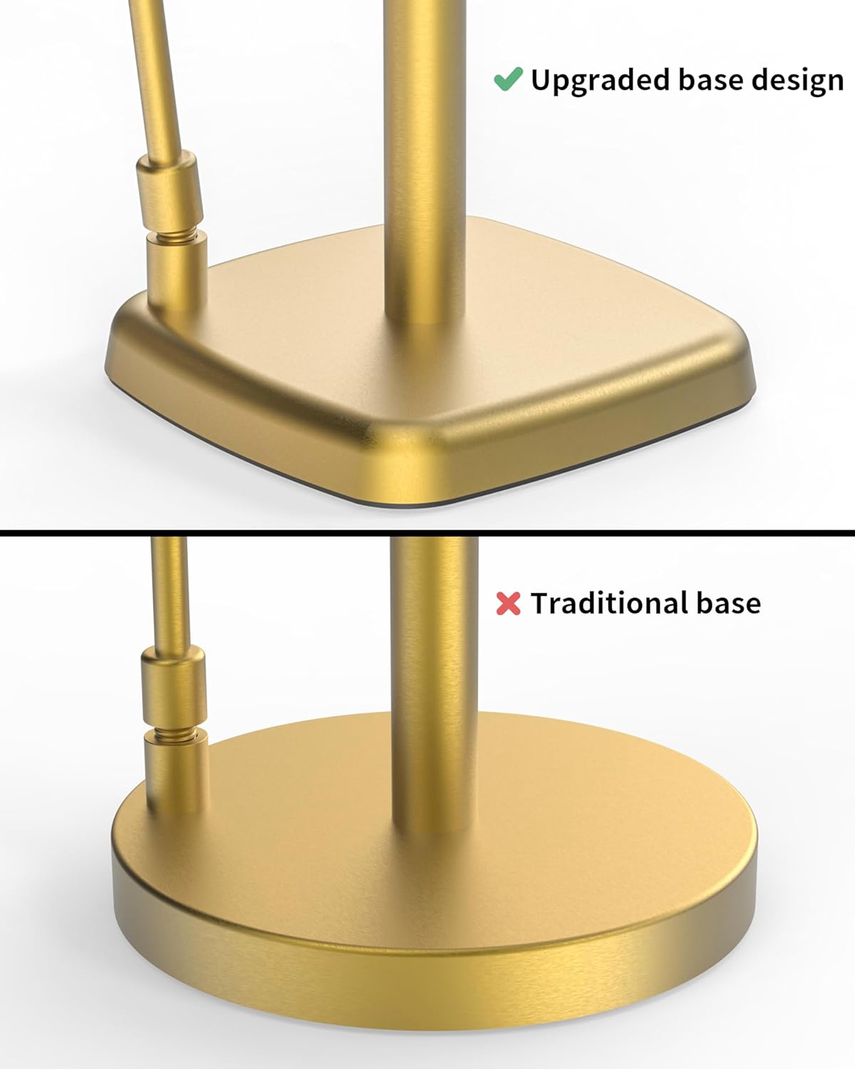 Paper Towel Holder Countertop Gold, Paper Towel Dispenser Standing Weighted Base Non-Slip, Spring Arm Fit Most Size Tissue Roll, Stainless Steel Paper Towel for Home Kitchen Tabletop