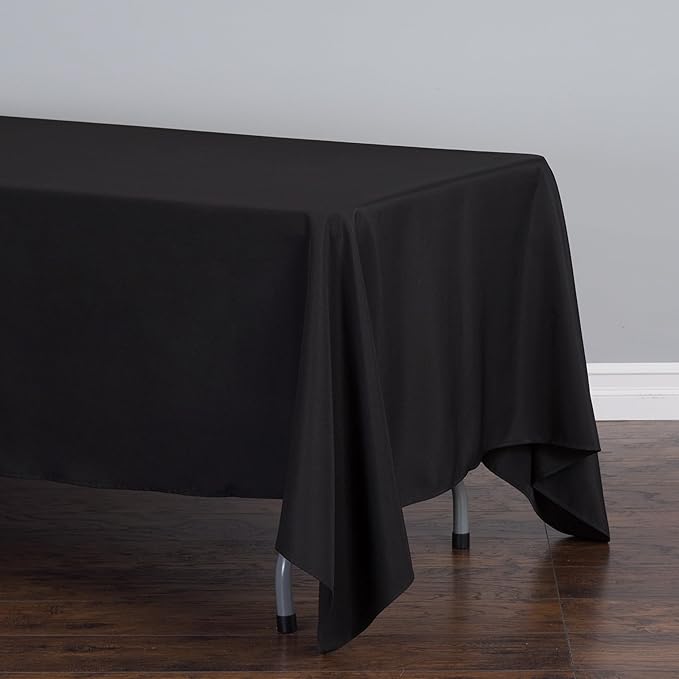 LTC LINENS 5 Pack Black Rectangular Tablecloths 70 x 120 Inches for 6 or 8 Feet Rectangle Banquet Tables with Half-Drop - Stain and Wrinkle Resistant Polyester Cloth Table Covers for Party, Wedding