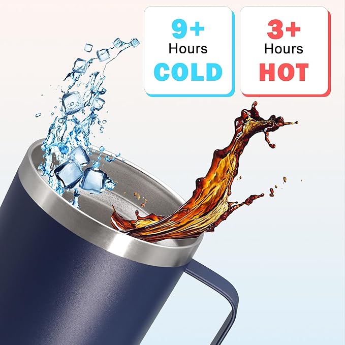 20 oz Tumbler with Handle and Lid, Stainless Steel Tumbler Insulated Travel Coffee Mug, Spill Proof Double Wall Vacuum Tumbler Cup Keep Drink Hot & Cold, Navy,12 Pack