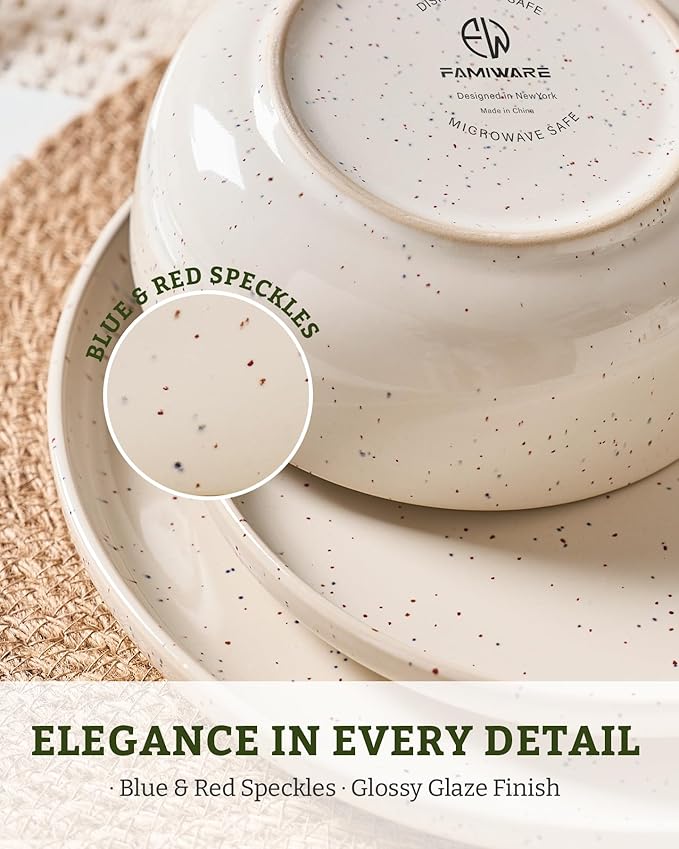 Famiware Meteor Plates and Bowls Sets for 4, 12 Pieces Dinnerware Sets, Microwave and Dishwasher Safe Dishes Set, Creamy White