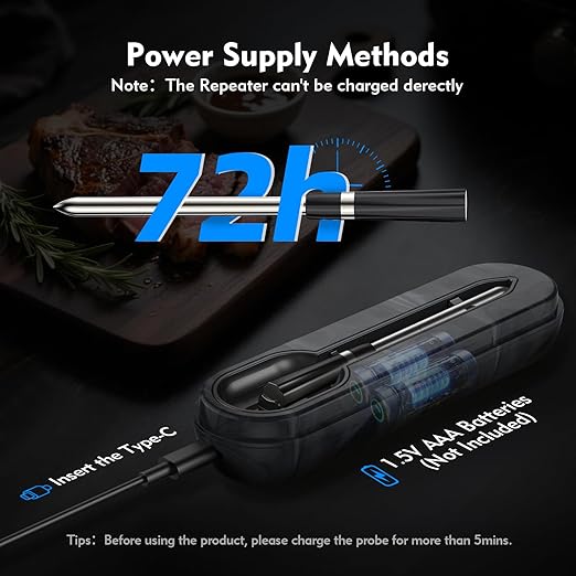 Aurasky Unique Wireless Meat Thermometer, Accurate Temperature Detection Probe, 500FT Remote Monitoring, Dual Alarm, Cooking Meat Thermometer Wireless for Grilling, Smoking, Oven, BBQ, Rotisserie