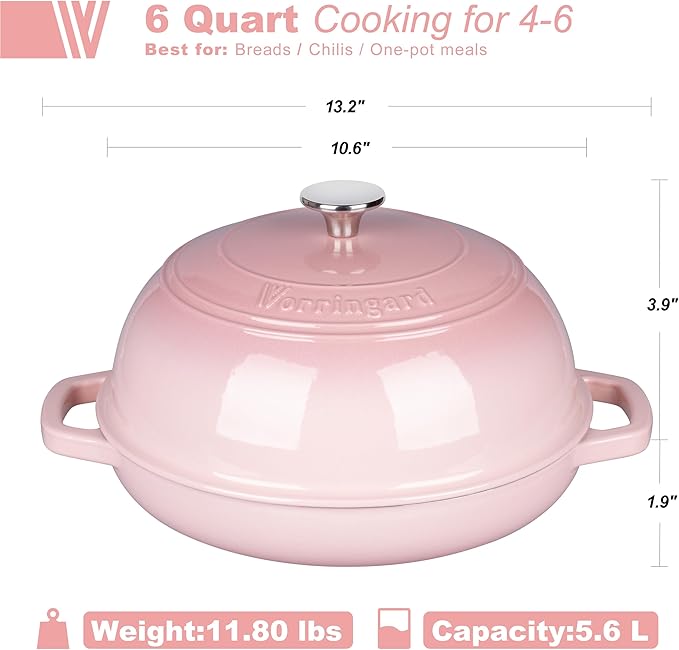 Enameled Cast Iron Dutch Oven Pot with Lid, Bread Oven for Sourdough Bread Baking, Dutch Ovens with Bread Proofing Basket& Baking Supplies Set, 6 Quart, Pink
