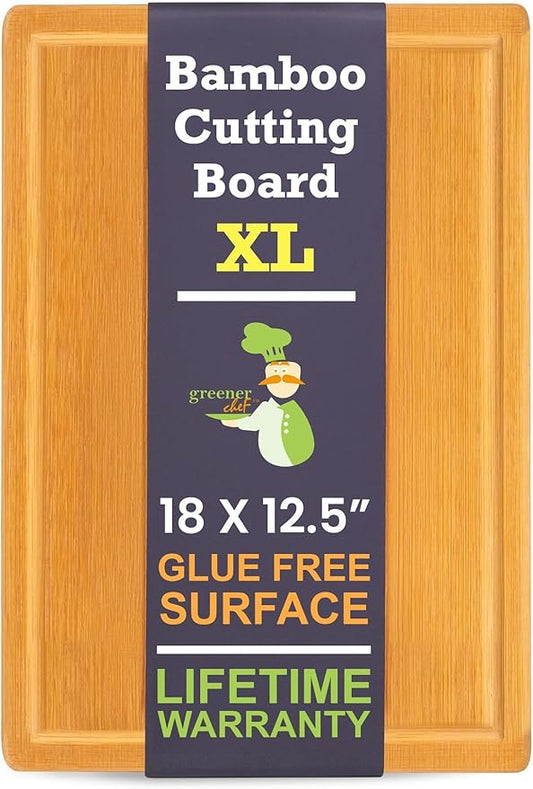 Extra Large Bamboo Cutting Board Featuring 18 Inch Wood Cutting Boards for Kitchen with Glue-Free Surface™ – Non-Toxic Wooden Chopping Boards, FSC-Certified, Durable Carving Boards - Rectangle