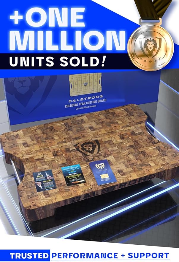 Dalstrong Massive XL Cutting Board - Lionswood End-Grain Teak - 25" x 18"-Steel Carrying Handles -Serving Board - Large Cutting Boards For Kitchen- eat Cutting Board-Two Sizes