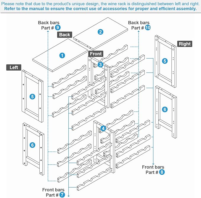 6 Tier Bamboo Wine Rack with Table Top, Freestanding 48-Bottle Wine Storage Shelf, Wine Display for Kitchen, Bar, Dining Room, Living Room, Rustic Brown and Black